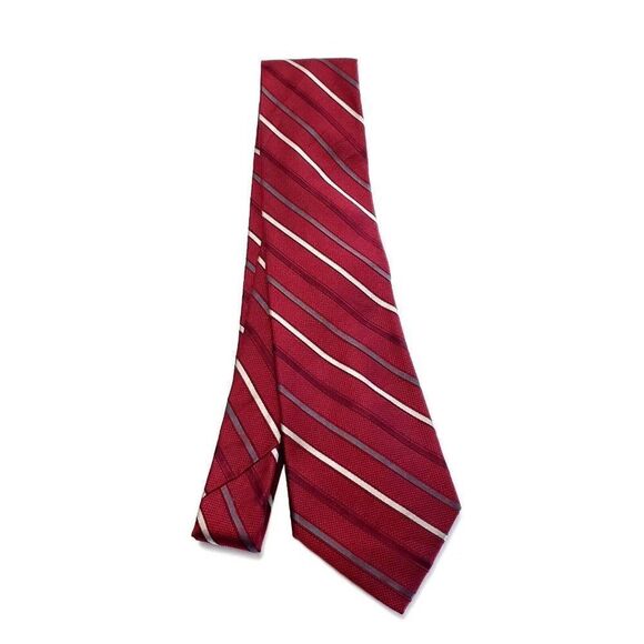 Calvin Klein‎ Red Silk Tie Woven Striped - Picture 6 of 6
